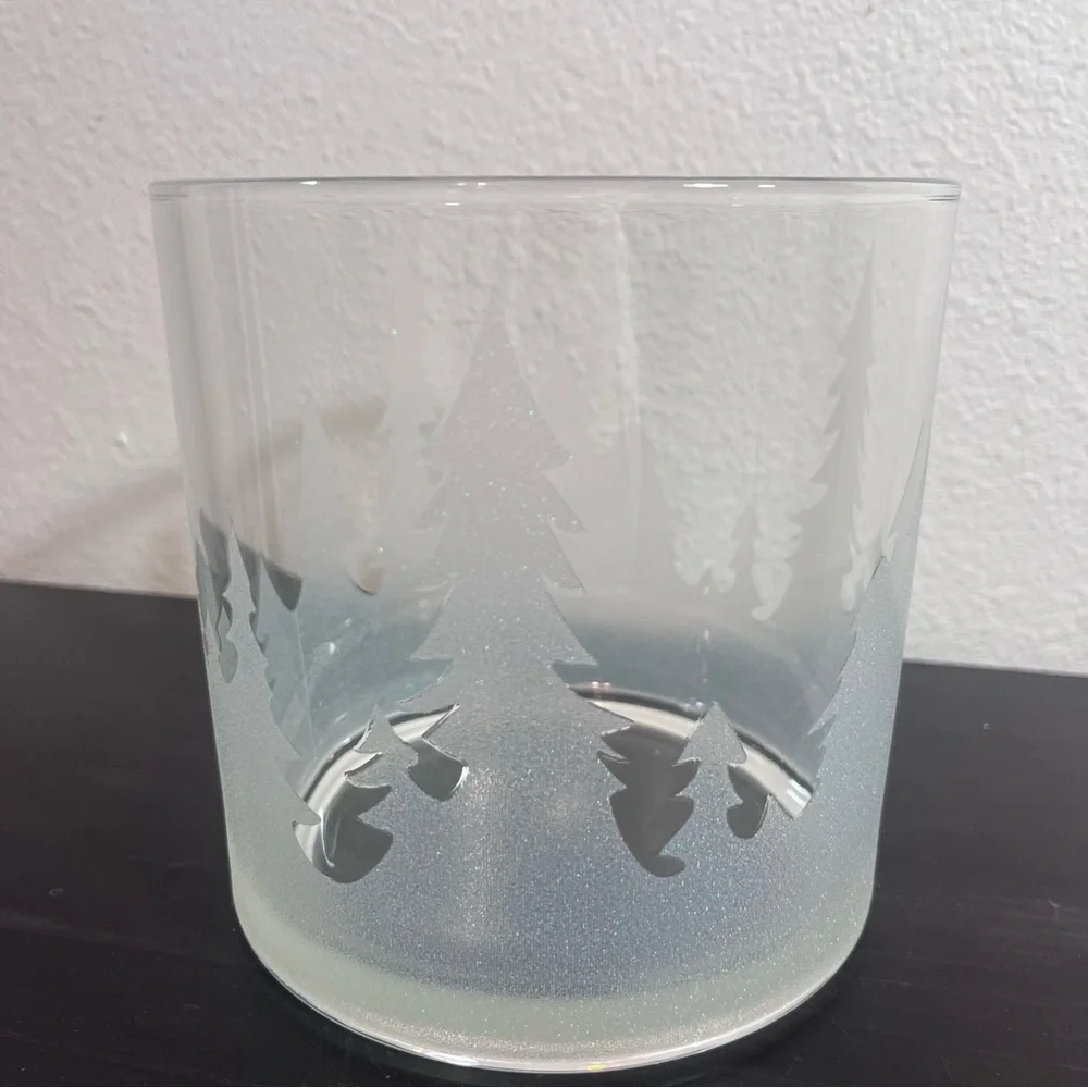 Frosted Pine Forest Glass Cylinder Vase - 5.5